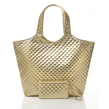 Bolsa Feminina Maxi Bag Matelassê com Carteira Ouro