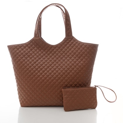 BOLSA FEMININA MAXI BAG METELASSÊ COM CARTEIRA CARAMELO