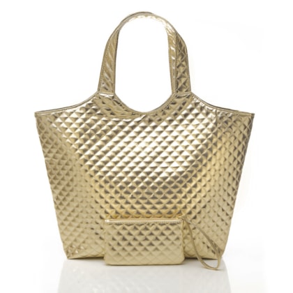 BOLSA FEMININA MAXI BAG METELASSÊ COM CARTEIRA OURO