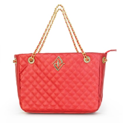 BOLSA METALASSE FEMININA COM FIVELA DO MONOGRAMA VERMELHO