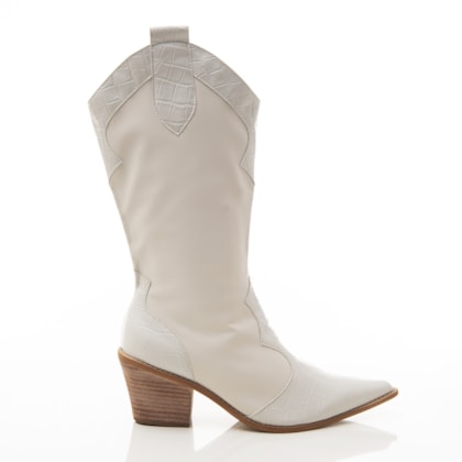 Bota Country Feminina Kelly Salto Baixo Cano Médio Off White