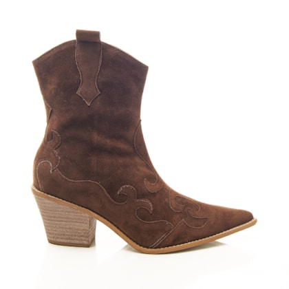 Bota Country Western Cléo Suede Com Costura Estilizada Marrom