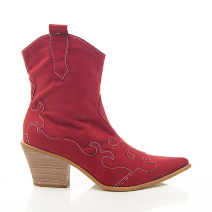 Bota Country Western Cléo Suede Com Costura Estilizada Vermelho