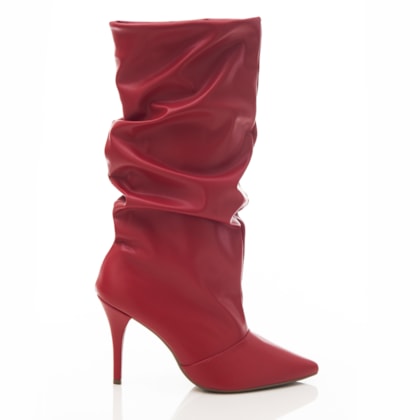 Bota Feminina Cano Médio Agnes Slough Bico Fino Vermelho