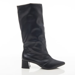 Bota Feminina Cano Médio Samanta Slouch Bico Fino Salto Baixo Preto Napa