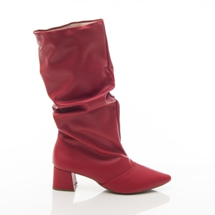 Bota Feminina Cano Médio Samanta Slouch Bico Fino Salto Baixo Vermelho