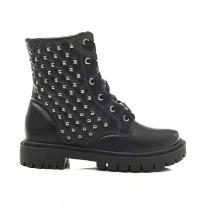 Bota Feminina Coturno Analu Matelasse Com Spikes Tratorada Preto