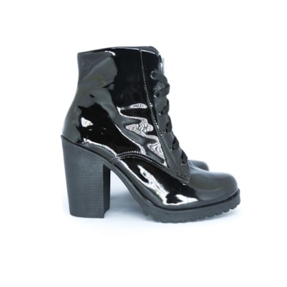 Bota Feminina Coturno Luxe com Salto Quadrado Preto Verniz