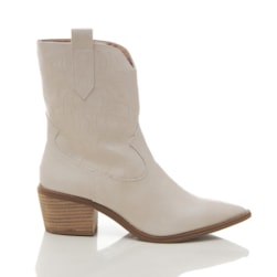 Bota Feminina Country Bella com Costuras e Bico Fino Off White