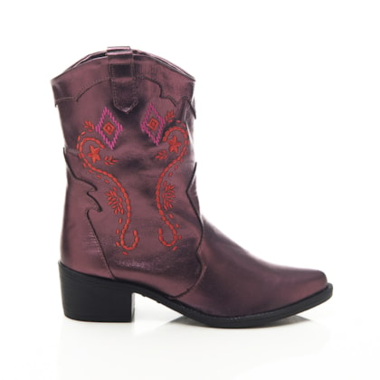 Bota Feminina Country Carmem Metalizada com Bordado Roxo