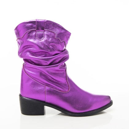 Bota Feminina Country Fabiana Slouch Metalizada Couro Salto Baixo Roxo