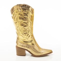 Bota Feminina Country Inês com Bordado e Textura Croco Ouro