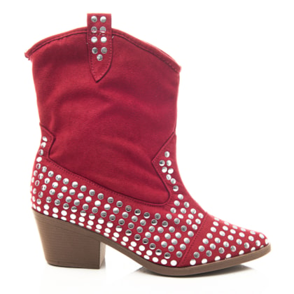 Bota Feminina Country Isabela com Apliques Salto Baixo Vermelho