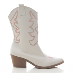 Bota Feminina Diana Cano Médio com Bordados Country Western Texana Off White