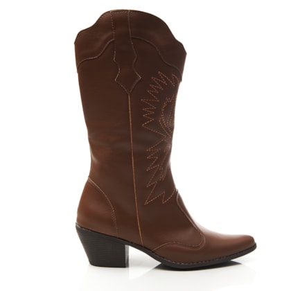 Bota Feminina Helena Country Cano Alto com Costuras Salto Baixo Caramelo