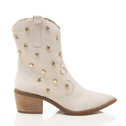 Bota Feminina Paola Country com Aplique de Estrelas Off White