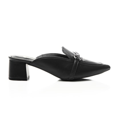 Mule Feminino Clarice Salto baixo Bico Fino Com Fecho Preto