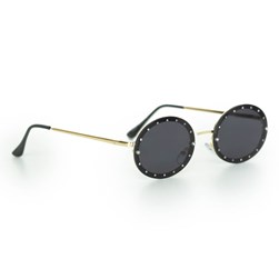 Óculos de sol feminino oval com pedrinhas proteção UV400 preto