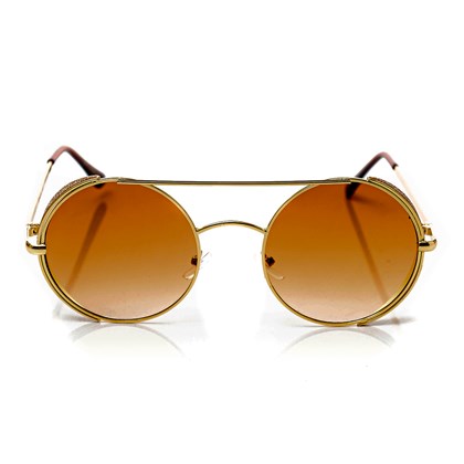 Óculos de Sol Feminino Redondo com Glitter Proteção UV400 Ouro - Pe  Vermelho Calcados