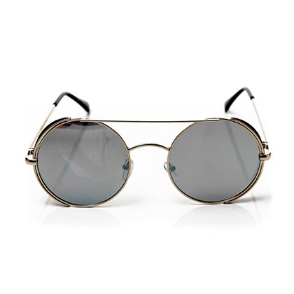 Óculos de Sol Feminino Redondo com Glitter Proteção UV400 Prata