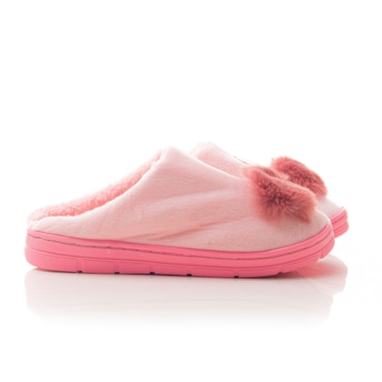 Pantufa Feminina Comfy Macia Flamingo com Pompom Solado Reforçado Rosa Claro