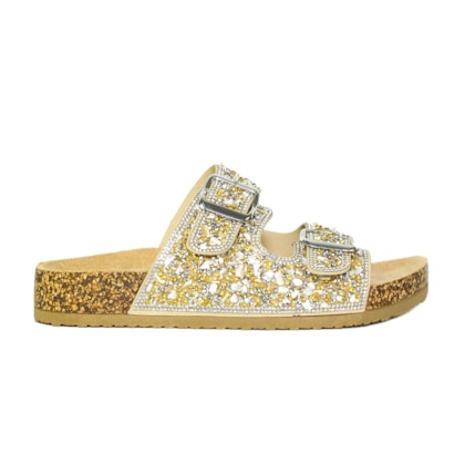 Papete Femina Birken Bruna com Detalhes em Pedrarias Brilhantes Ouro