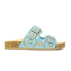 Papete Femina Birken Tyla com Duas Fivelas e Design em Pedrarias Azul Claro