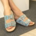 Papete Femina Birken Tyla com Duas Fivelas e Design em Pedrarias Azul Claro