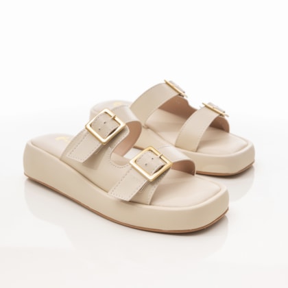 Papete Feminina Nelma Flatform com Fivelas Creme