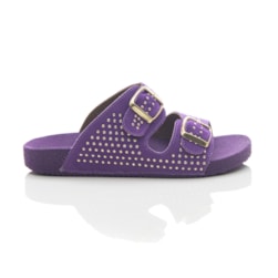 Rasteira Chinelo Slide Emily Birken Duas Tiras com Fivela e Hotfix Roxo