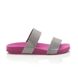 Rasteira Chinelo Slide Jussara Birken com Duas Faixas de Brilho Strass Pink