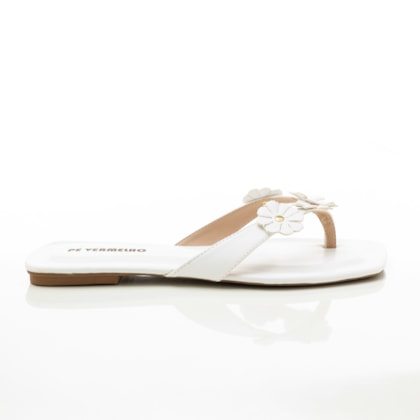 Rasteirinha Flat  Feminina Maya com Aplique de Flores Off White