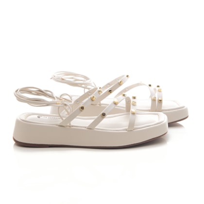 Sandália Papete Feminina Cida Plataforma com Spikes de Amarrar Off White