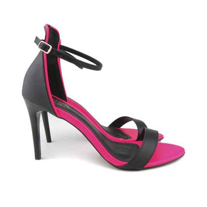 Sandália Salto Fino com Solado Neon Preto/Pink Neon