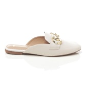 Produto Sapatilha Mule Feminino Ester Bico Redondo com Elos Dourado Off White