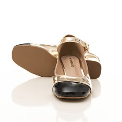 Sapato Feminino Salto Baixo Mary Jane Bicolor Ouro