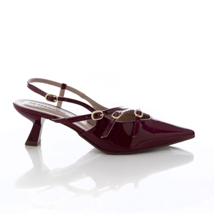 SAPATO FEMININO SLINGBACK POLYANA SALTO BAIXO COM FIVELAS CEREJA