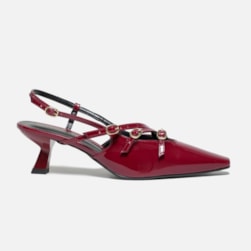 SAPATO FEMININO SLINGBACK POLYANA SALTO BAIXO COM FIVELAS CEREJA