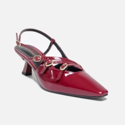 SAPATO FEMININO SLINGBACK POLYANA SALTO BAIXO COM FIVELAS CEREJA