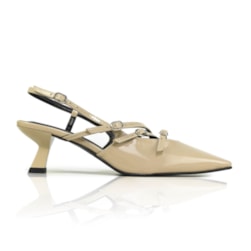 SAPATO FEMININO SLINGBACK POLYANA SALTO BAIXO COM FIVELAS NUDE