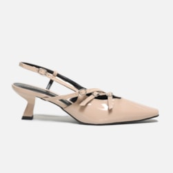 SAPATO FEMININO SLINGBACK POLYANA SALTO BAIXO COM FIVELAS NUDE