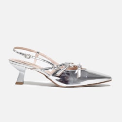 SAPATO FEMININO SLINGBACK POLYANA SALTO BAIXO COM FIVELAS PRATA