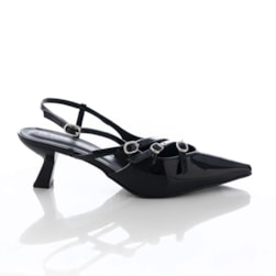 SAPATO FEMININO SLINGBACK POLYANA SALTO BAIXO COM FIVELAS PRETO