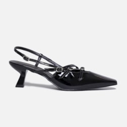 SAPATO FEMININO SLINGBACK POLYANA SALTO BAIXO COM FIVELAS PRETO