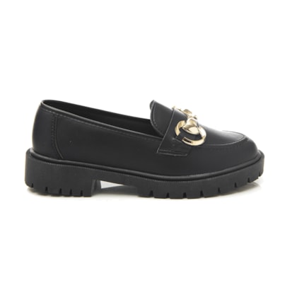 Sapato Mocassim Feminino Gisele Com Elos Oxford Tratorado Preto Napa