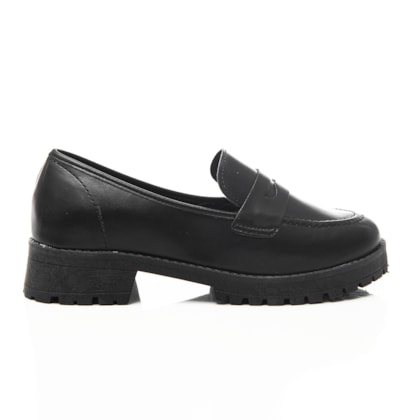 Sapato Mocassim Feminino Silvana Liso Oxford Tratorado Preto