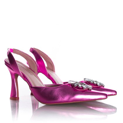 Sapato Scarpin Cinderela Salto Taça Metalizado Pink