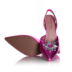 Sapato Scarpin Cinderela Salto Taça Metalizado Pink