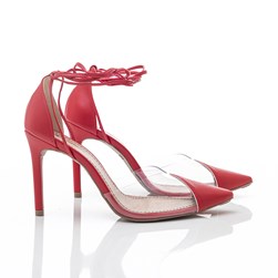 Sapato Scarpin Daniela Transparente de Amarração Vermelho