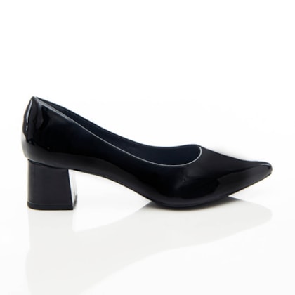 Sapato Scarpin Feminino Evelyn Bico Fino Salto Baixo Preto Verniz